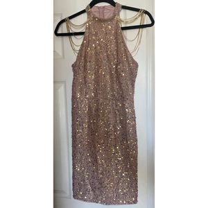 NWOT Blush Pink Beaded Sequin Halter Mini Dress 💕